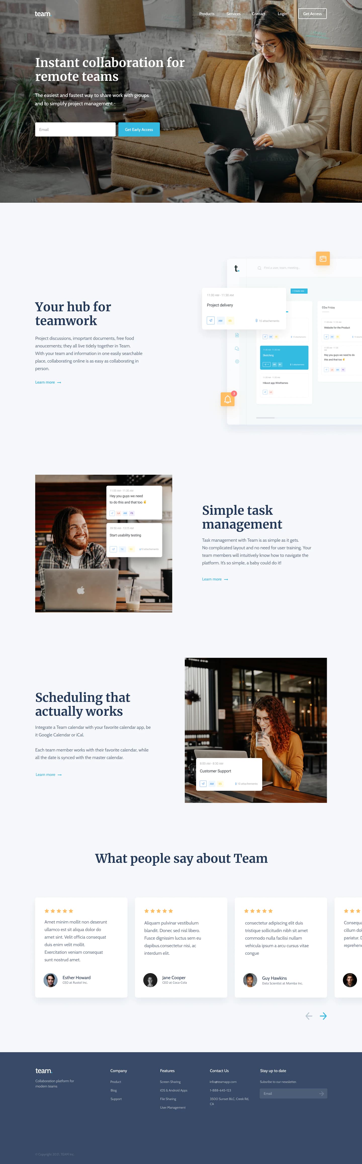 Team app website project showcase